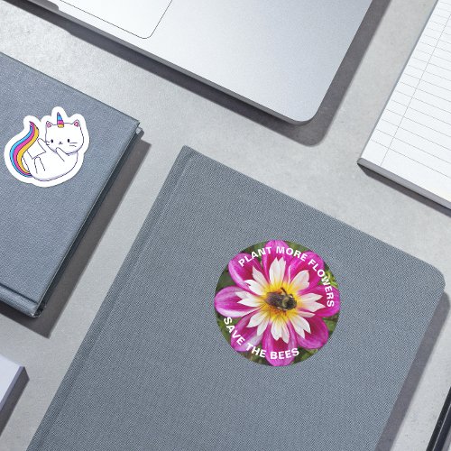 Save the Bees Pink Dahlia Floral Classic Round Sticker