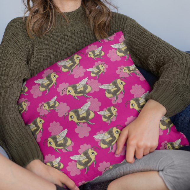 Save the bees pink florals throw pillow (Creator Uploaded)