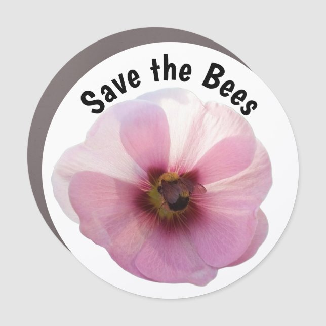 Save the Bees Pink Hollyhock Car Magnet (Front)