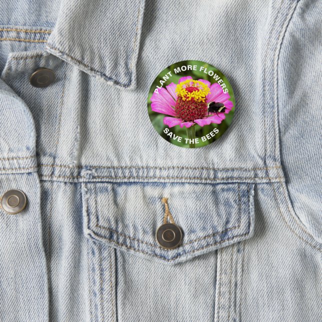 Save the Bees Pink Zinnia Flower Button (In Situ)