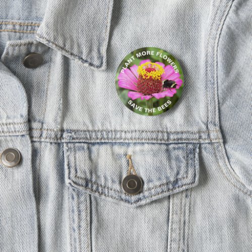 Save the Bees Pink Zinnia Flower Button