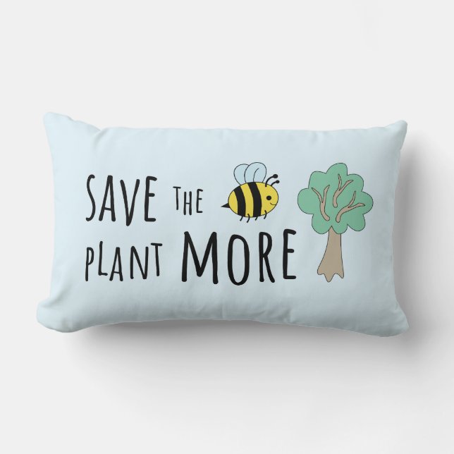 Save the Bees, Plant More Trees! Lumbar Pillow (Front)