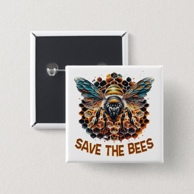 Save the Bees – Protect Our Pollinators Button (Front & Back)