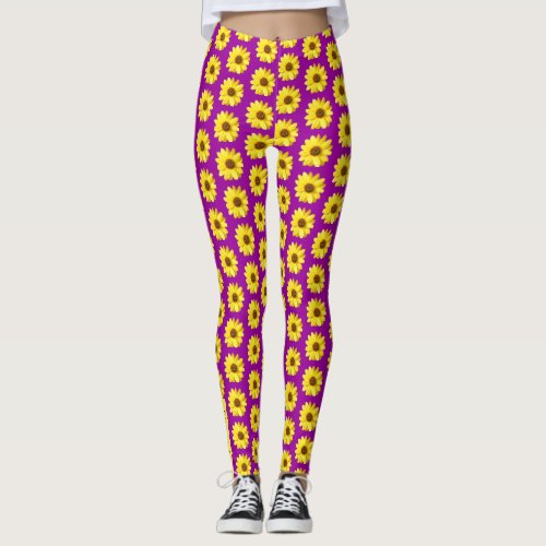 Save The Bees Purple and Yellow Flower Leggings