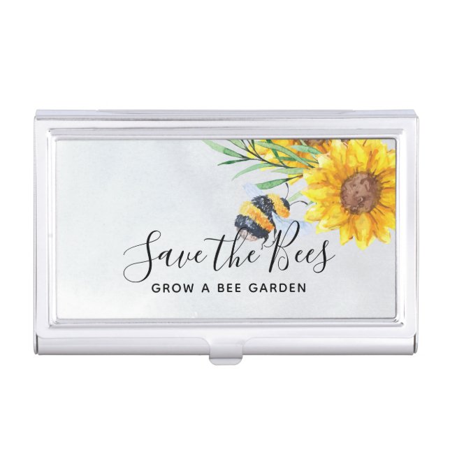 Save The Bees - Quotes, Slogans Sayings Sunflowers Business Card Case (Front)