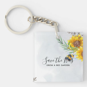 Save The Bees - Quotes, Slogans Sayings Sunflowers Keychain