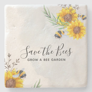 Save The Bees - Quotes, Slogans Sayings Sunflowers Stone Coaster