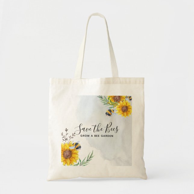 Save The Bees - Quotes, Slogans Sayings Sunflowers Tote Bag (Front)