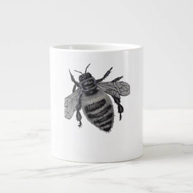 Save the Bees: Realistic Hand-Drawn Honey Bee Art Giant Coffee Mug (Front)