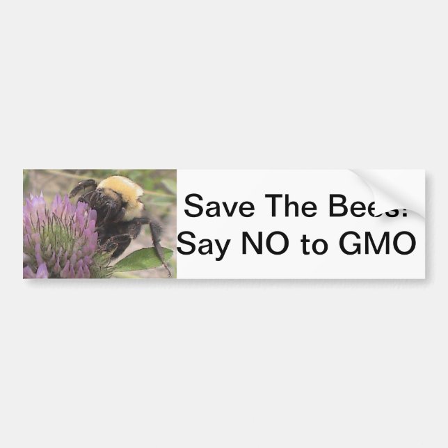 Save The Bees Say No To GMO Bumper Sticker (Front)