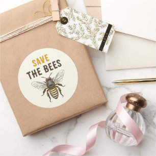 Save the bees sticker with vintage honey bee