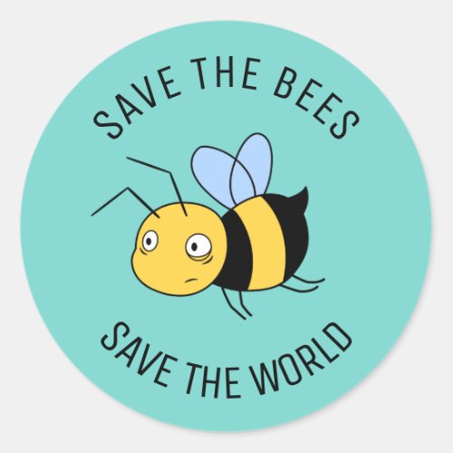 Save the Bees Tired Worker Bee on Green Classic Round Sticker