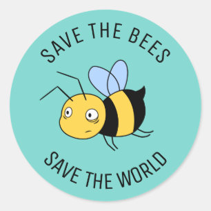 Save the Bees, Tired Worker Bee on Green Classic Round Sticker