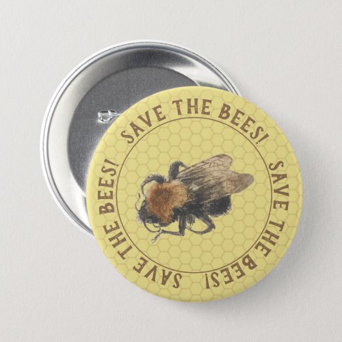 Save the Bees   Vintage Honeybee  Honeycomb Button