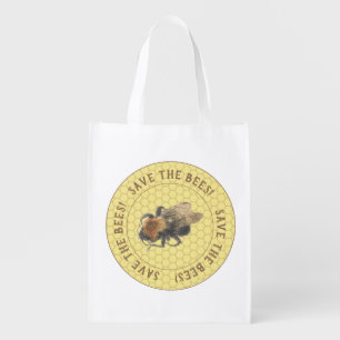 Save the Bees Vintage Honeybee & Honeycomb Grocery Bag