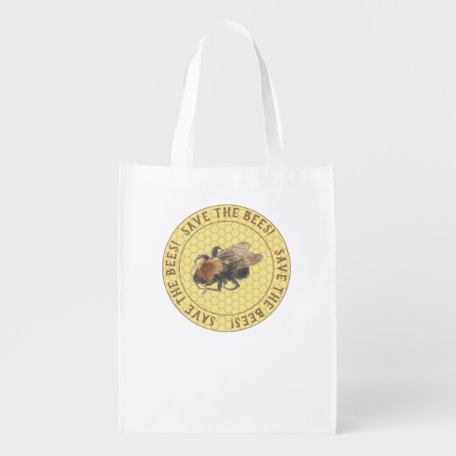 Save the Bees   Vintage Honeybee  Honeycomb Grocery Bag