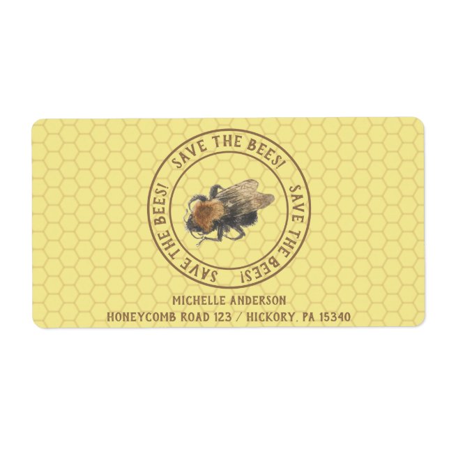 Save the Bees |  Vintage Honeybee & Honeycomb Label (Front)