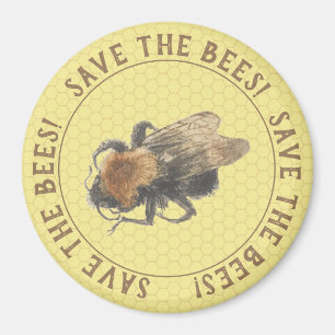Save the Bees    Vintage Honeybee & Honeycomb Magnet