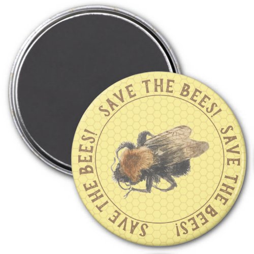 Save the Bees   Vintage Honeybee  Honeycomb Magnet