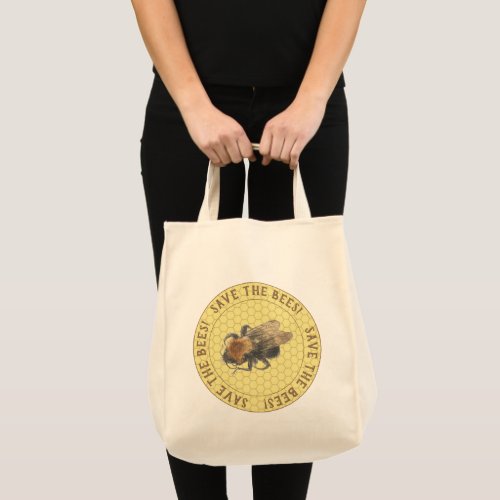 Save the Bees   Vintage Honeybee  Honeycomb Tote Bag