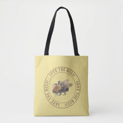 Save the Bees  Vintage Honeybee  Honeycomb Tote Bag