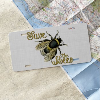 Save The Bees Vintage Illustration License Plate by PNGDesign at Zazzle