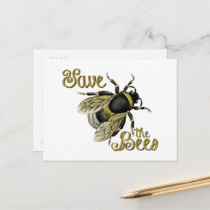 Save the Bees Vintage Illustration Postcard