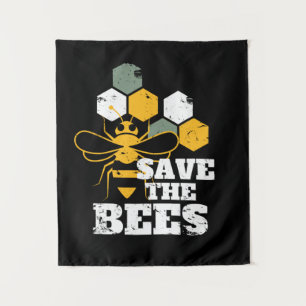 Save the Bees Vintage Retro Honey Beekeeper Tapestry
