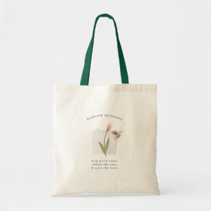 Save the Bees   Watercolor Floral Monogram Tote Bag