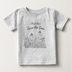 Save the Bees wildflower drawing Baby T-Shirt