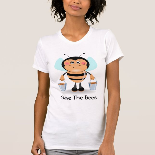 Save The Bees with a Cute Cartoon Bumble Bee Image T-Shirt (Front)