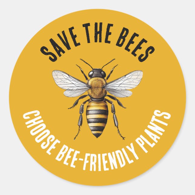 Save the Bees Yellow Classic Round Sticker (Front)