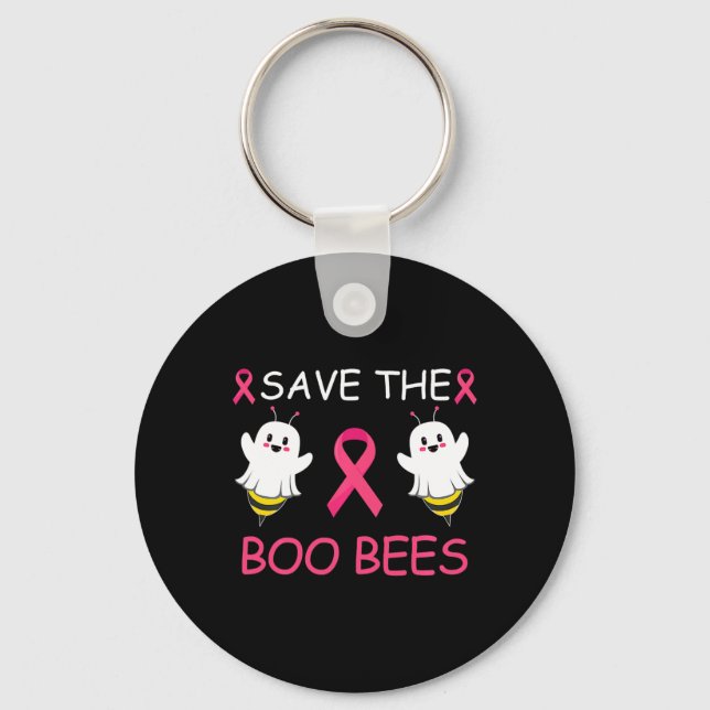 Save The Boo Bees Halloween Fun Breast Cancer Awar Keychain (Front)