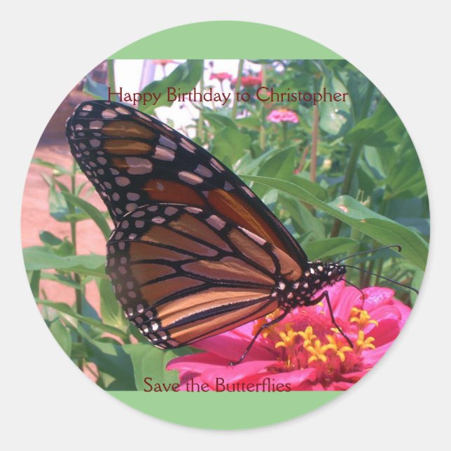 Save the Butterflies Birthday Stickers (Front)