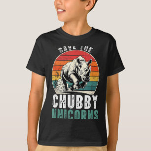 Save The Chubby Unicorns Funny Retro Rhino Animal  T-Shirt