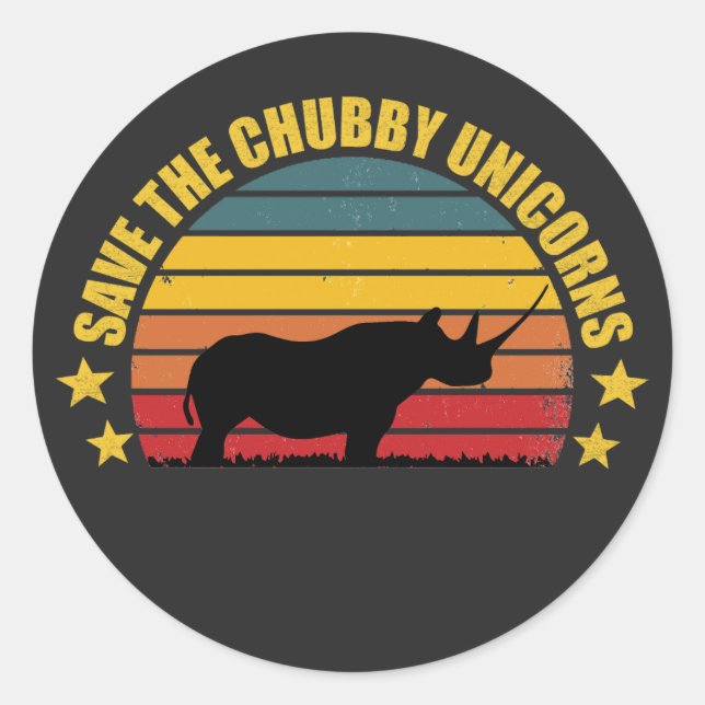 Save The Chubby Unicorns Vintage Funny Rhino lover Classic Round Sticker (Front)