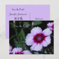 Save the Date 100th Birthday Party Purple Flowers