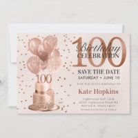 Save The Date 100th Birthday Rose Gold Cake