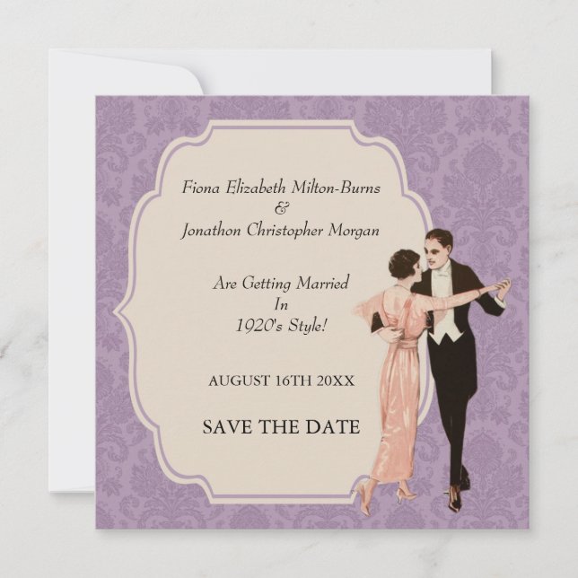 Save The Date 1920's Vintage Dancing Couple (Front)
