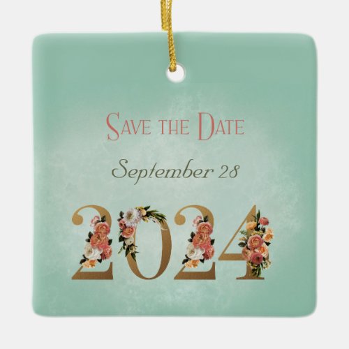 Save the Date 2024 Personalized Names Date Ceramic Ornament