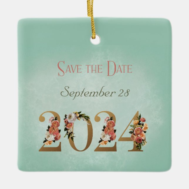Save the Date 2024 Personalized Names Date Ceramic Ornament (Front)