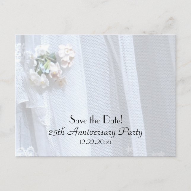 Save the Date 25th Anniversary Vintage Lace Announcement Postcard (Front)