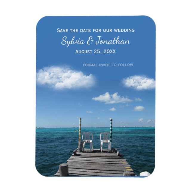 Save the Date 2 Chairs on Pier Magnet (Vertical)