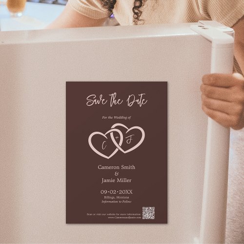 Save the Date 2 Hearts Intertwined with Initials Magnetic Invitation