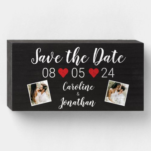 Save the Date 2 Photos Hand lettered Rustic Prop Wooden Box Sign