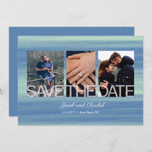 Save the Date 3_Photo Collage Blue Beach Wedding