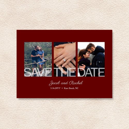 Save the Date 3_Photo Collage Red Burgundy Magnet