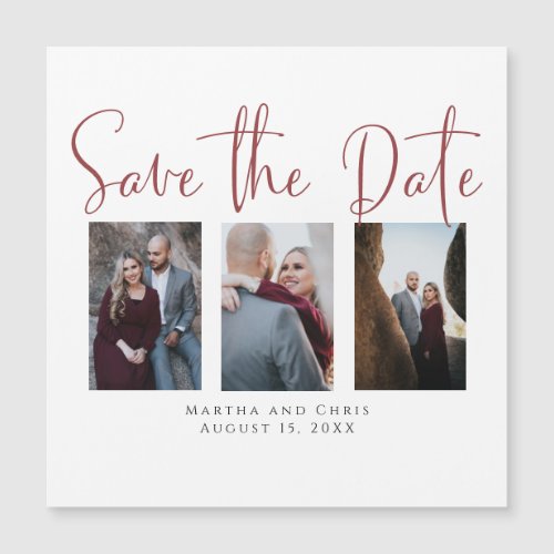 Save the Date 3 Photo Pink Rose Modern Collage 