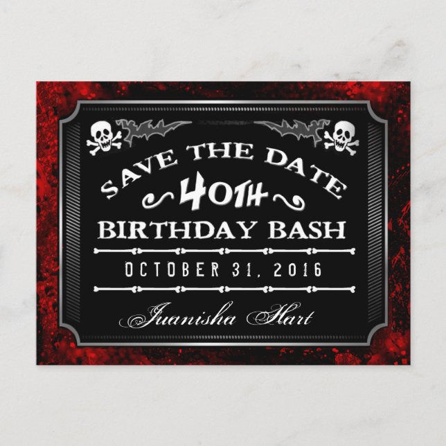 Save the Date 40th Birthday Bash Halloween Announcement Postcard (Front)