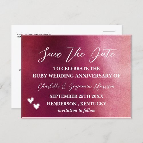 Save the Date 40th Ruby Wedding Anniversary  Postcard